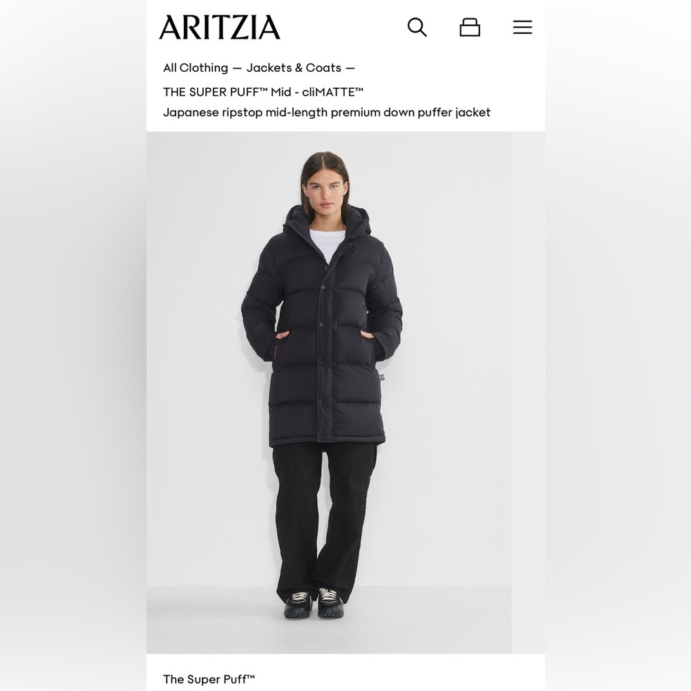 Aritzia Super Puff Coat Mid Length in Black - Picture 2 of 16